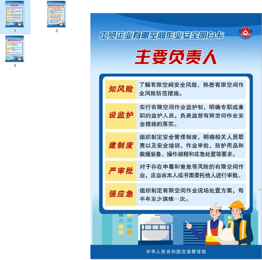 工贸企业有限空间作业安全明白卡