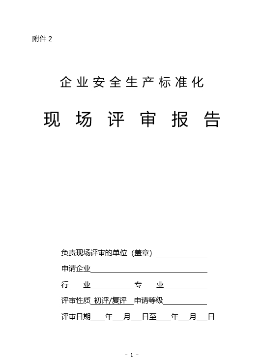 企业安全生产标准化现场评审报告（模版）